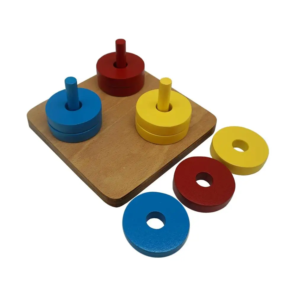 Montessori Wooden Toy Coloured Discs On Coloured Dowel Game From ...