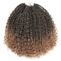

18 inch Messy Box Braids With Curls End Black Ombre Brown Synthetic Crochet Boho Braided Hair Extensions For Woman
