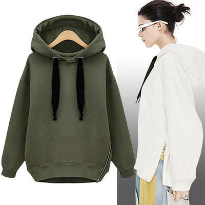 

Women clothes Loose top jacket long sleeve head plus size velvet more thickness guard female mid length hoodie and sweatshirt