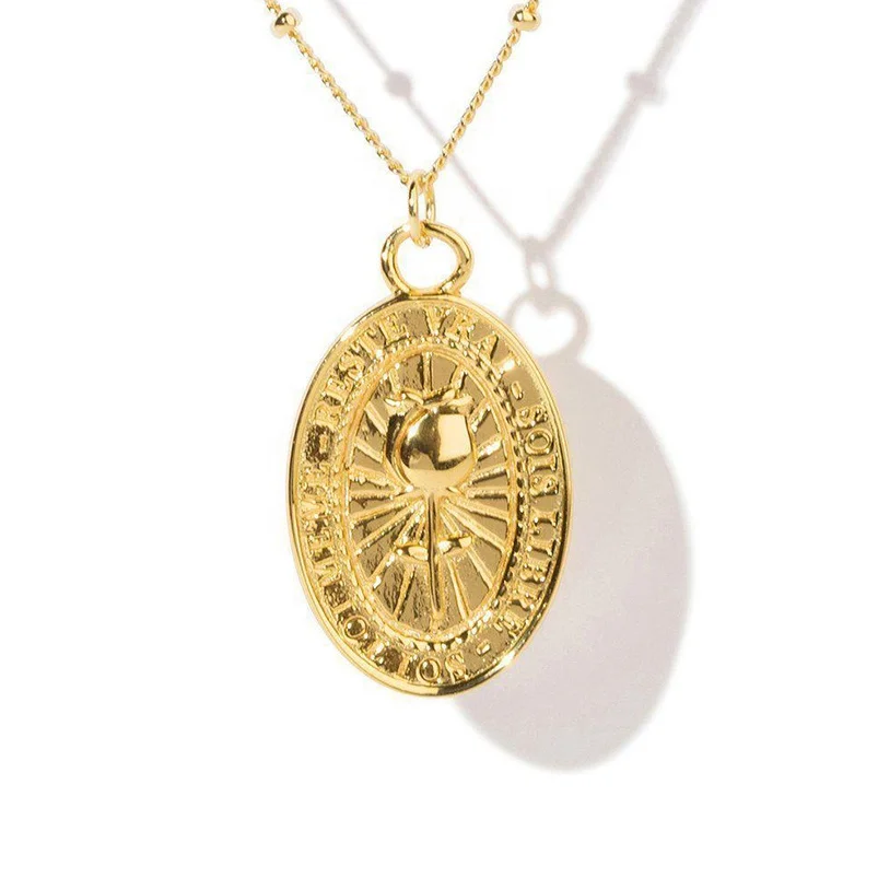 Fashion 925 silver medallion talisman jewelry 14K gold coin necklace for women
