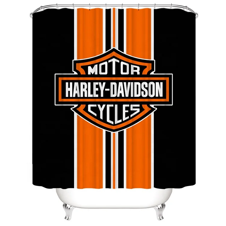 

Harley Davidson Orange and Black Background Waterproof Shower Curtain Polyester Fabric Bath Curtain, Customized color