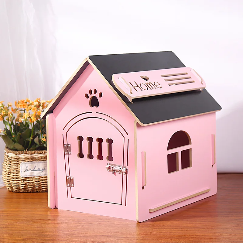 

Wooden dog house and cat house villa Comfortable and strong all season pet house kennel ventilated and sun proof dog cage, As shown