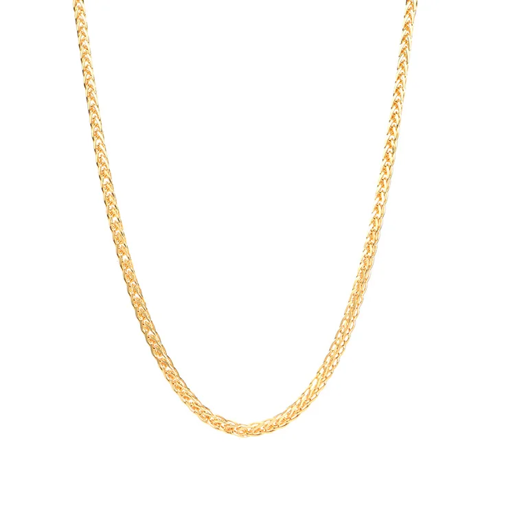 

Solid 24k Yellow Gold curb wheat chopin chain necklace for women