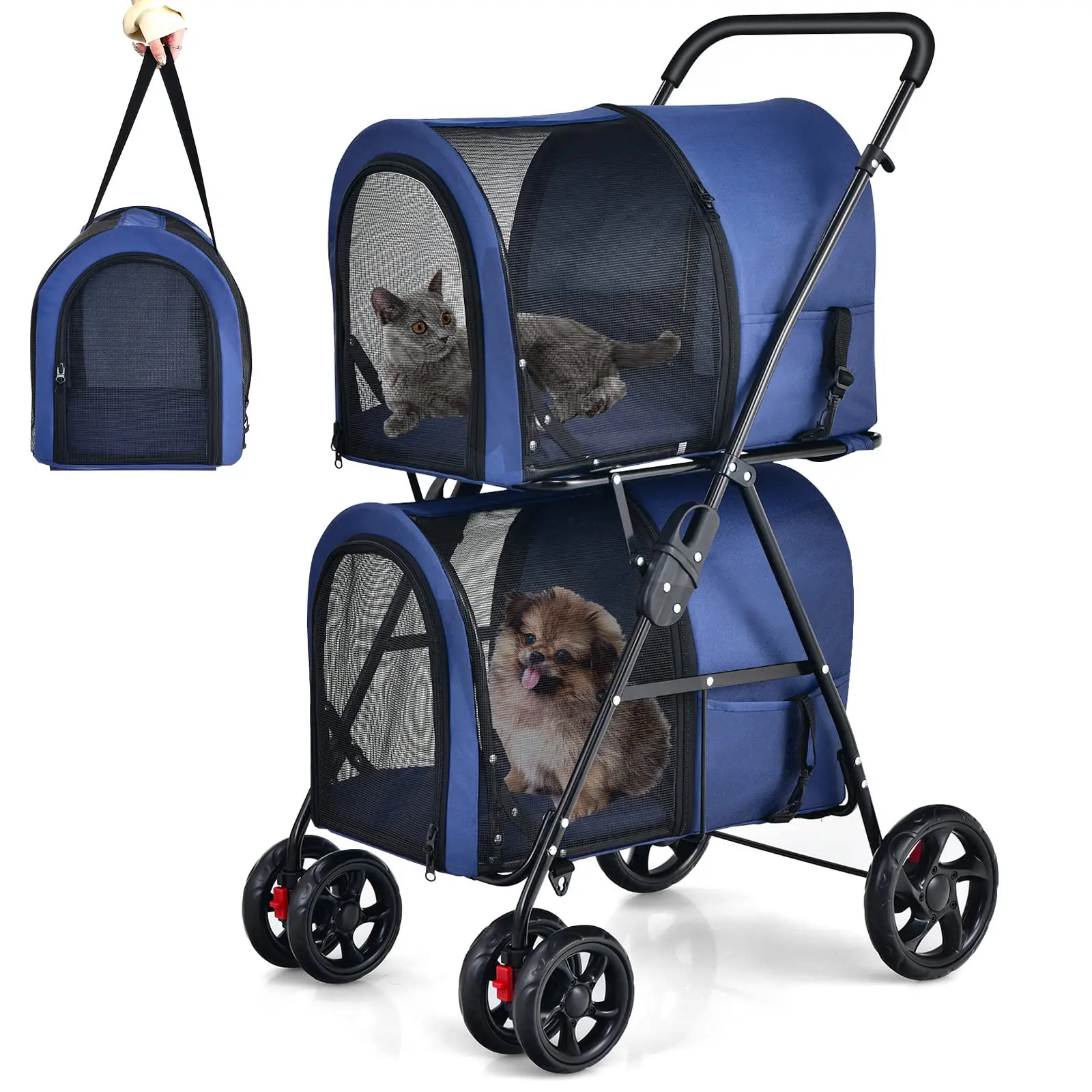 

Outdoor Luxury 4 wheel Double-Decker Dogs Cat Pet Stroller, Picture shows