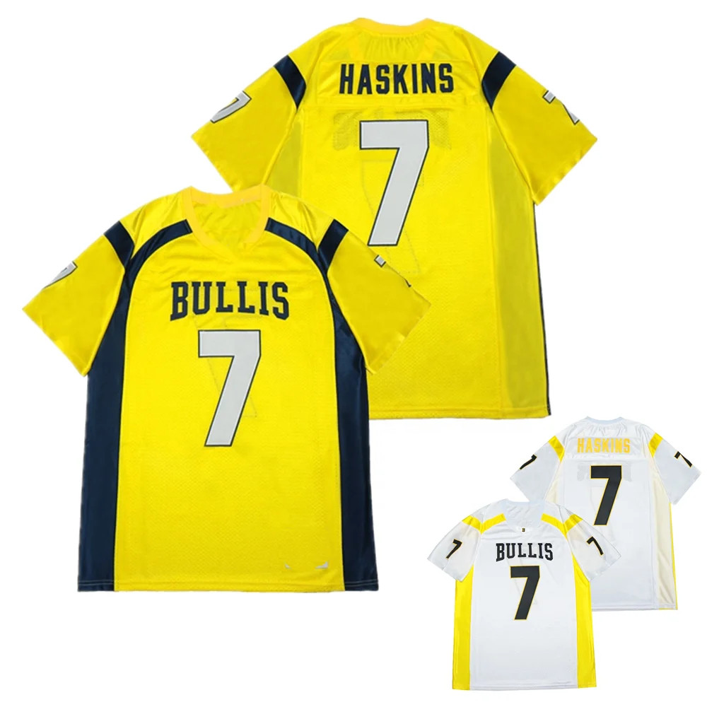 

Wholesale Cheap Stitched Rugby High School DWAYNE HASKINS #7 BULLIS College FOOTBALL JERSEY Yellow White For Men Youth, Custom accepted