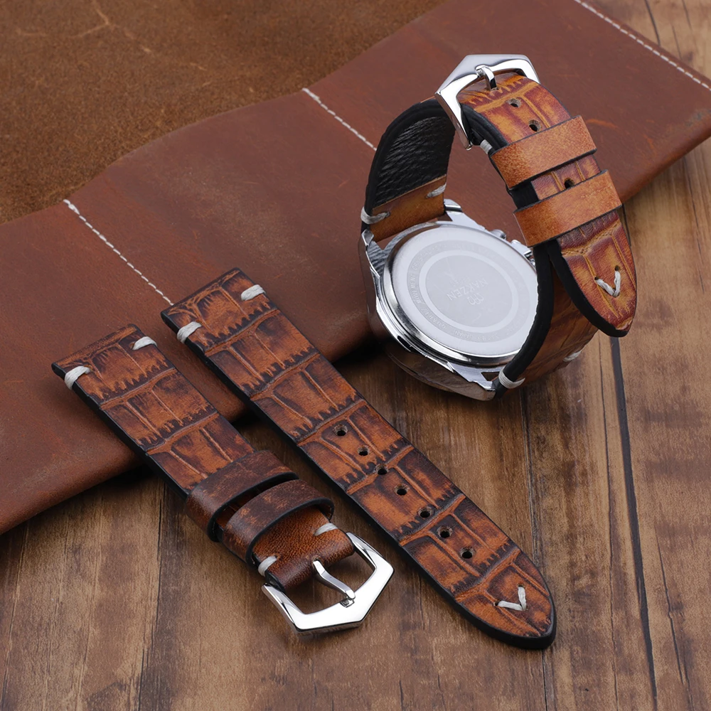 

Genuine Leather Watchbands  Crocodile Pattern watch straps for Apple Watch High Quality Wrist Belt Bracelet, As picture