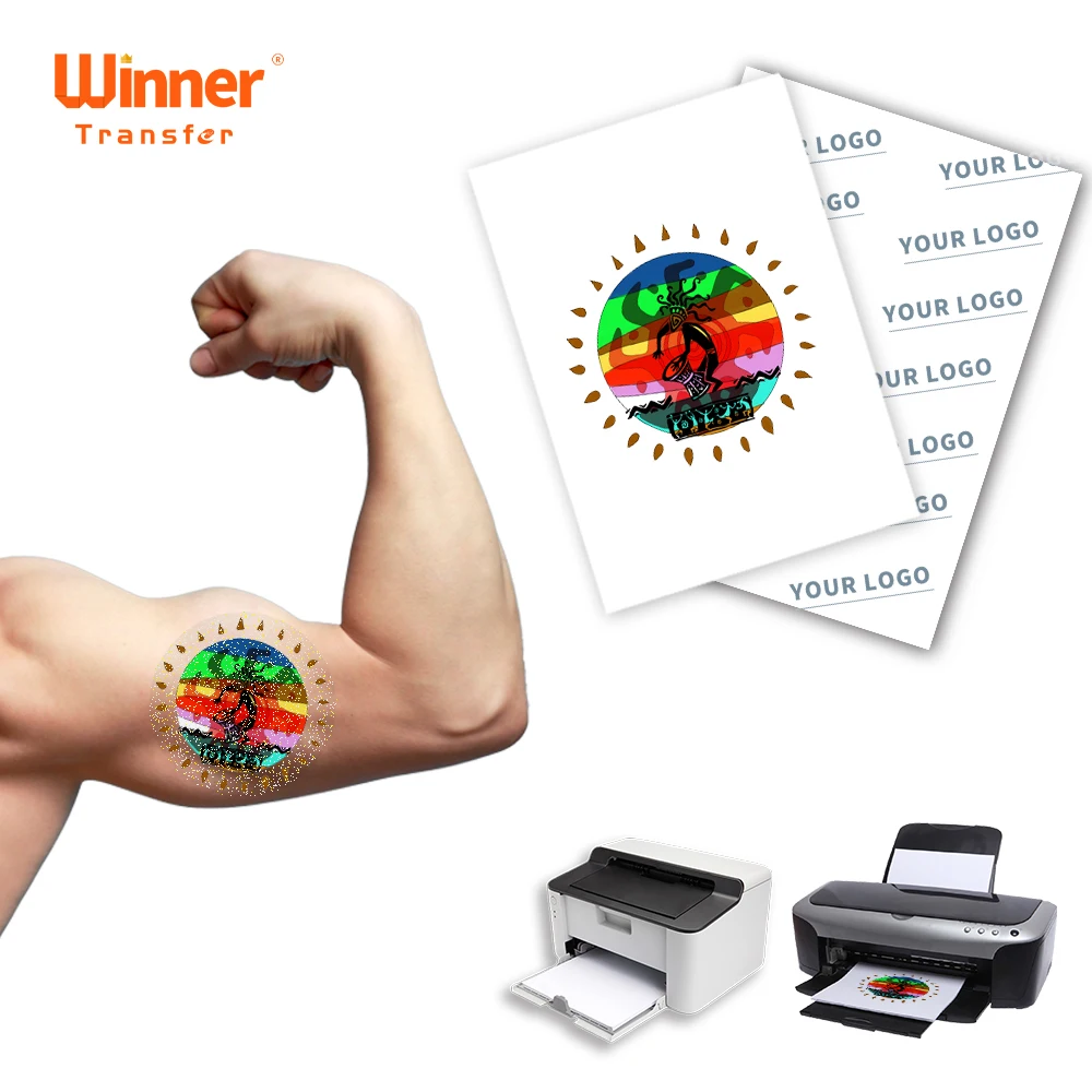 

Ready to ship Excellent Winner Transfer Pack of 100 Sheets 8.5 x 11silver tattoo paper for laser and inkjet printers