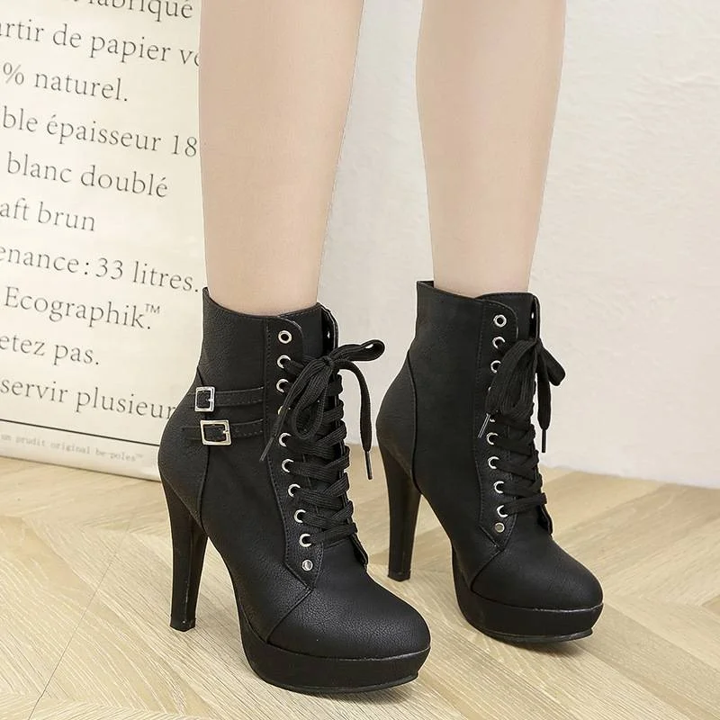 

Cross strap boots Stiletto ankle boots for women