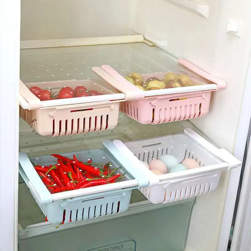 

Plastic storage basket tray drawer container fridge organizer, Blue/white/beige/pink