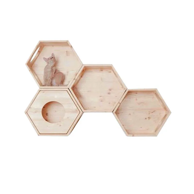 

All season wall-mounted cat wall climbing frame wooden DIY simple assembly, The original wood color