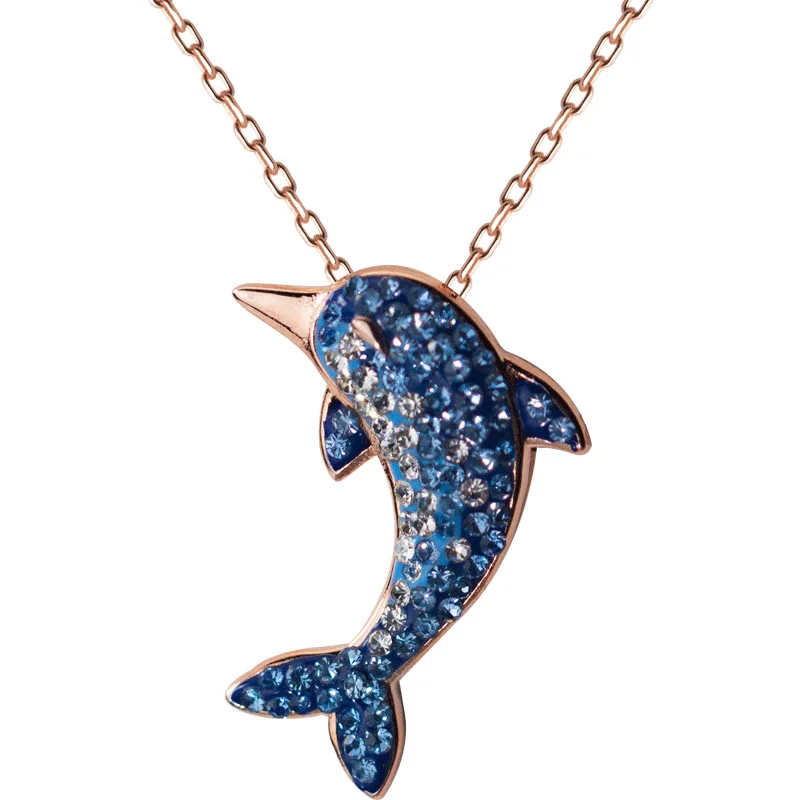 

N1583 Wholesale Jewelry Of Aniversaire Gift Sterling Silver 925 Simple Style Cute Blue Dolphin Necklace