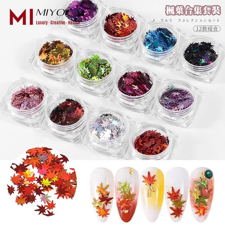

Miyoca Gel Nails Maple Shape Acrylic Powder Glitter Powder Art Swatch Display Nail Sticker Foil Poudre De Paillettes