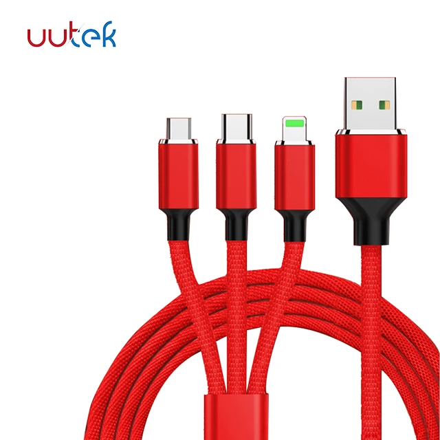 

UUTEK RSZ8 2021 New Hot Sell 3 in 1 usb Charge Cable for Mobile Phone 2.4A Fast Charging cable, White , green and red