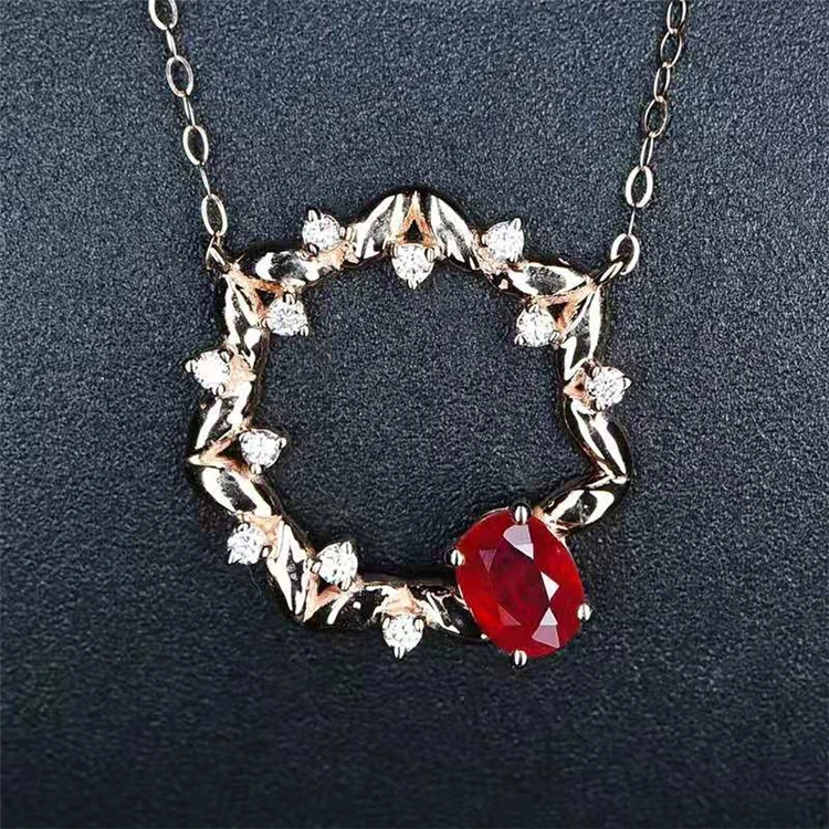 

SGARIT wholesale Gem Stone Wedding Jewelry In 18k Rose Gold Necklace 0.42ct Natural Red Ruby Pendant Necklace