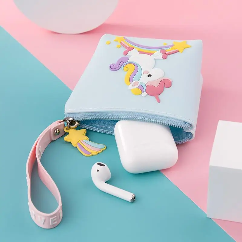 

Wholesale Waterproof Silicone Cartoon Colorful Cute Unicorn Coin Purse Zipper Money Purse Wallet Multi-functional Storage Bag