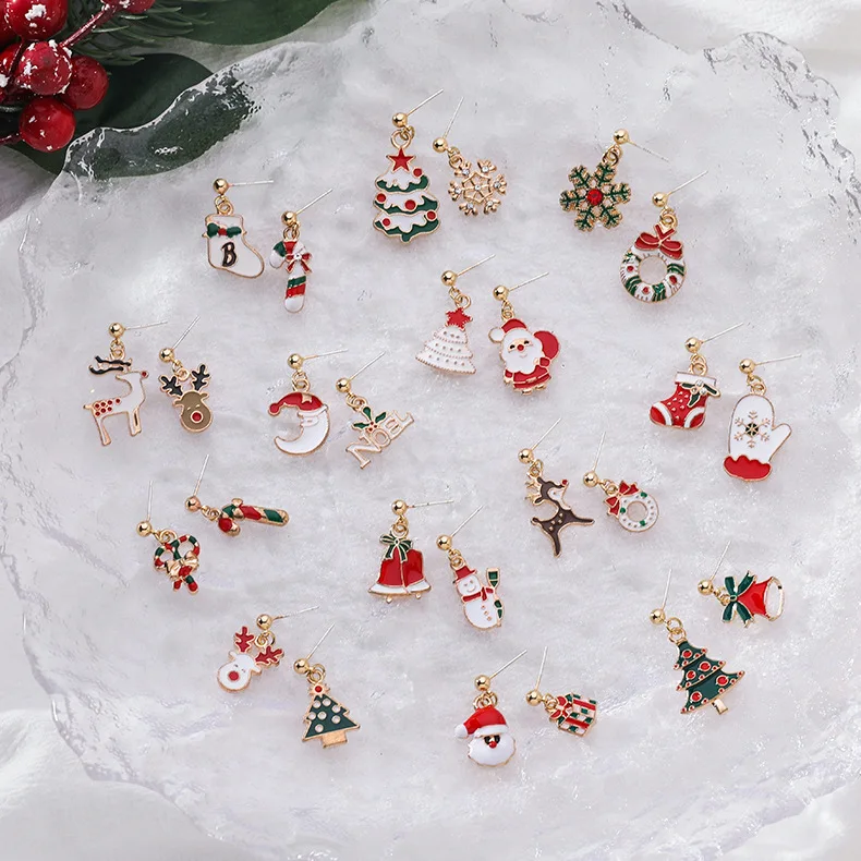 

creative Christmas cartoon design cute elk Santa Claus sock bell earrings jewelry for girls kids