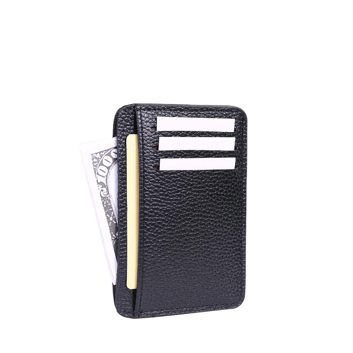 

Men's mini ultra-thin leather card case multi-card slot PU material bank wallet credit card holder, Black