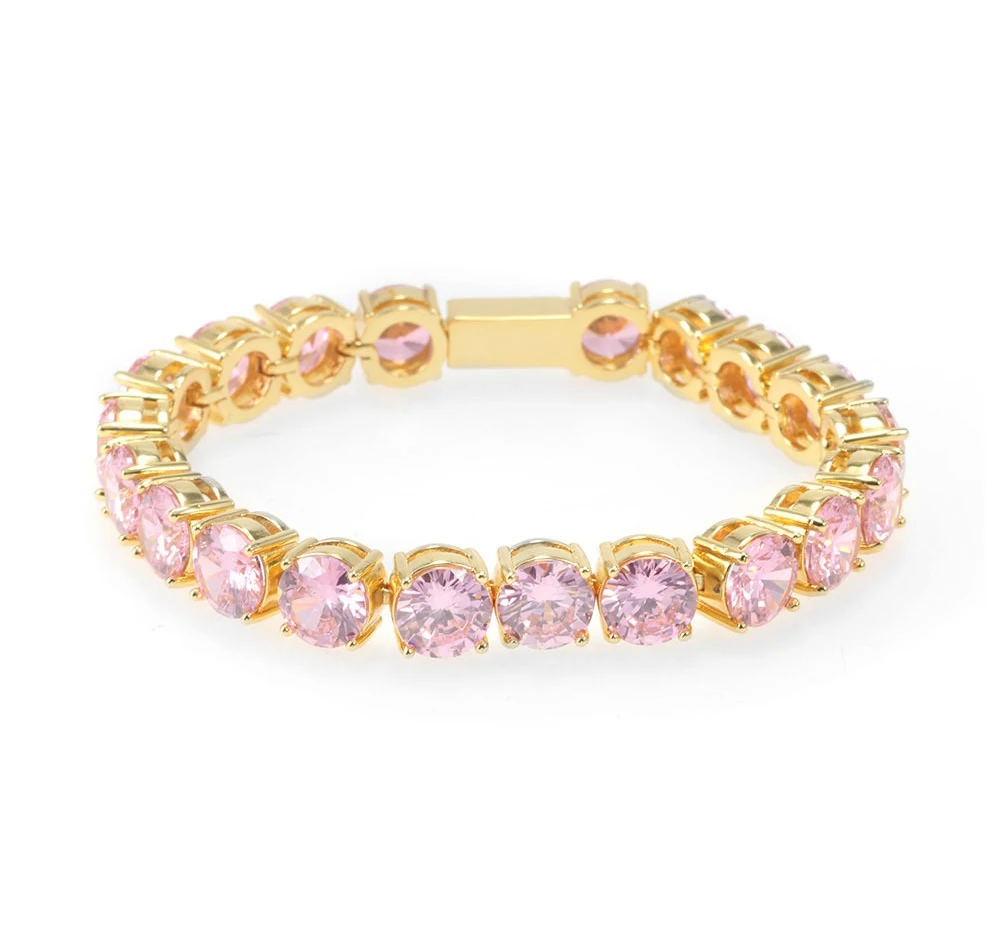 

New Hip Hop Pink Zircon Tennis Chain Bracelet Gold Plated for Men Or Women