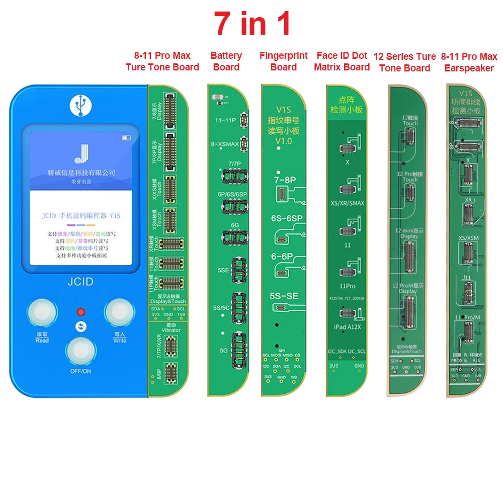 

Hot JC V1S repair True Tone face ID fingerprint battery 7 in 1 mobile phone Code Reading programmer For iphone 8 to 12 Pro Max, Blue