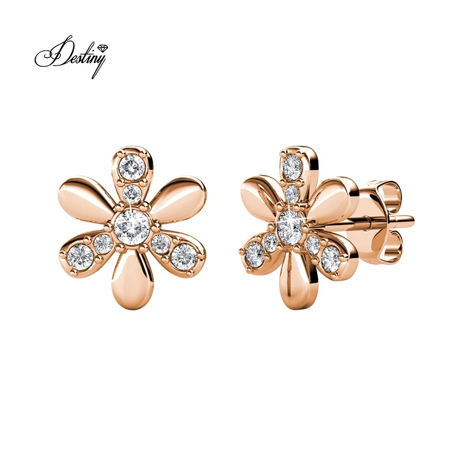 

Destiny Jewellery Crystal Jewelry Fleur Flower Stud Earrings 2020, White /rose gold