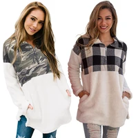 

2020 High Quality Wholesale Women Fuzzy Plaid Detail Sweater Knitted Women Pullover