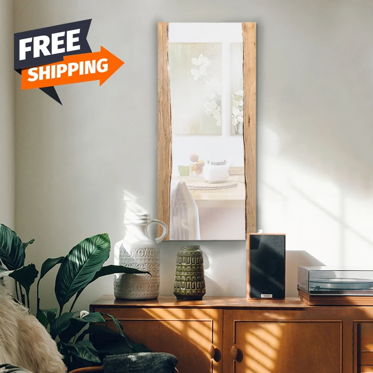 

Free Shipping Natural Wood Hanging Wall Mirror, Wooden