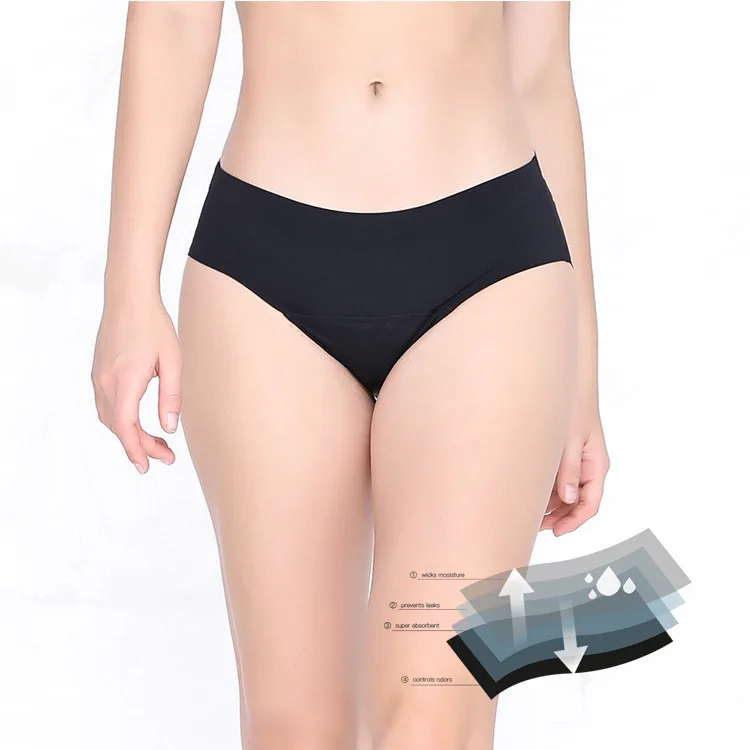 

Customize Plus Size Ice Silk 4 Layers Leak Proof Absorbent Menstrual Period Undies Panties for Women, 3 color
