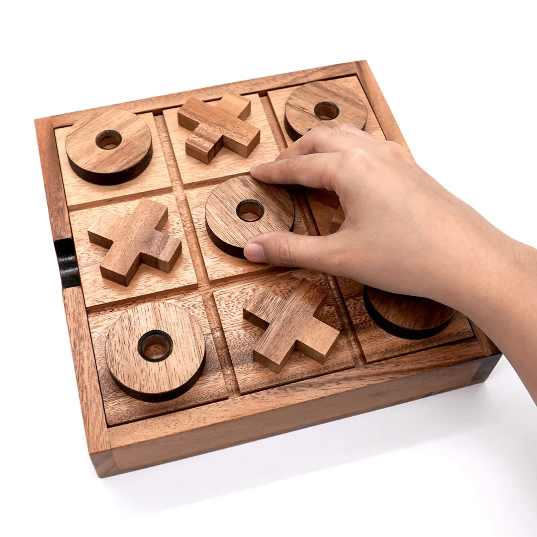 Asiatic Craft 5x5 Wood Tic Tac Toe Noughts and Crosses Board Game XOXO Family Kids Adults Game Play on Coffee Table and Living Guest Room Decor Travel Game for Fun Indoor Brain Teaser 