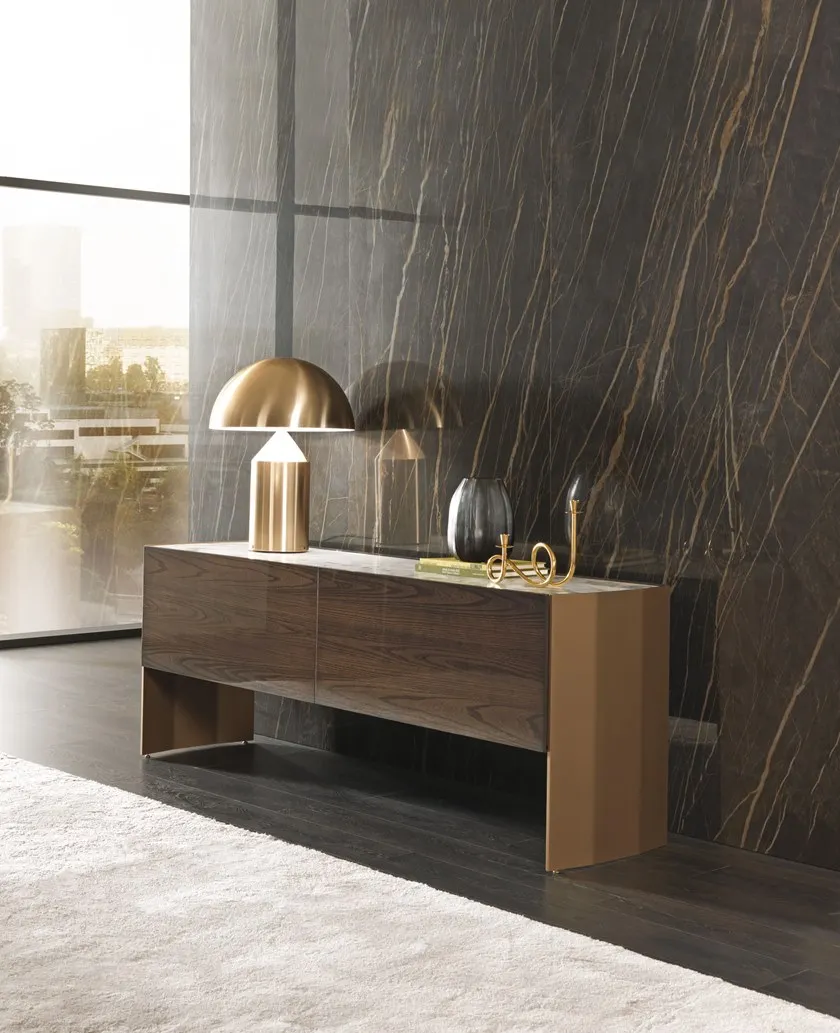 豪华白色大理石胡桃木 credenza 餐具柜