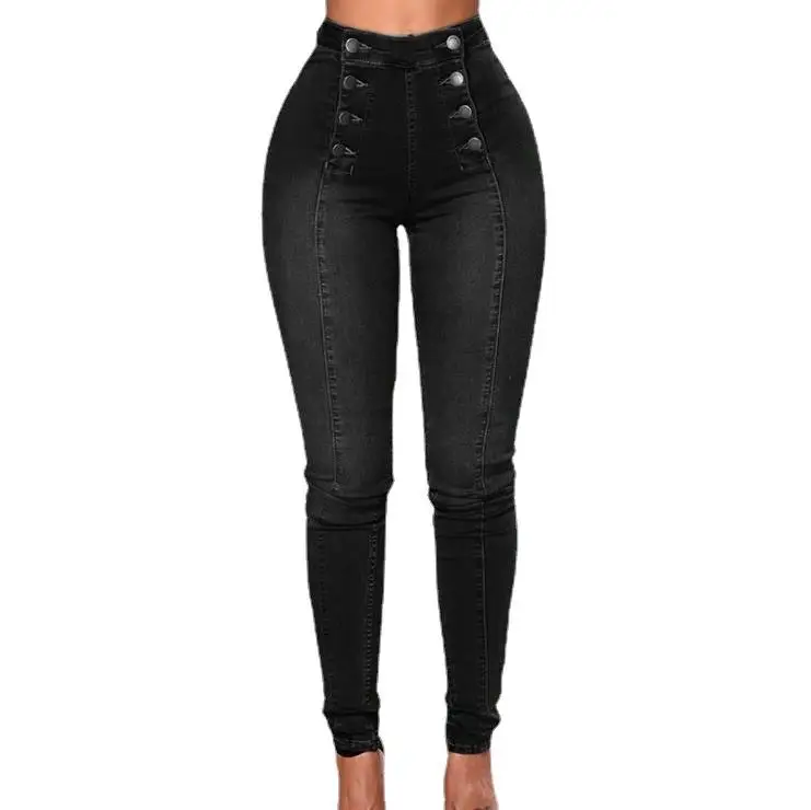

New Fashion Women Casual Patchwork Printed Ripped Hole Light Blue Skinny Denim Jeans