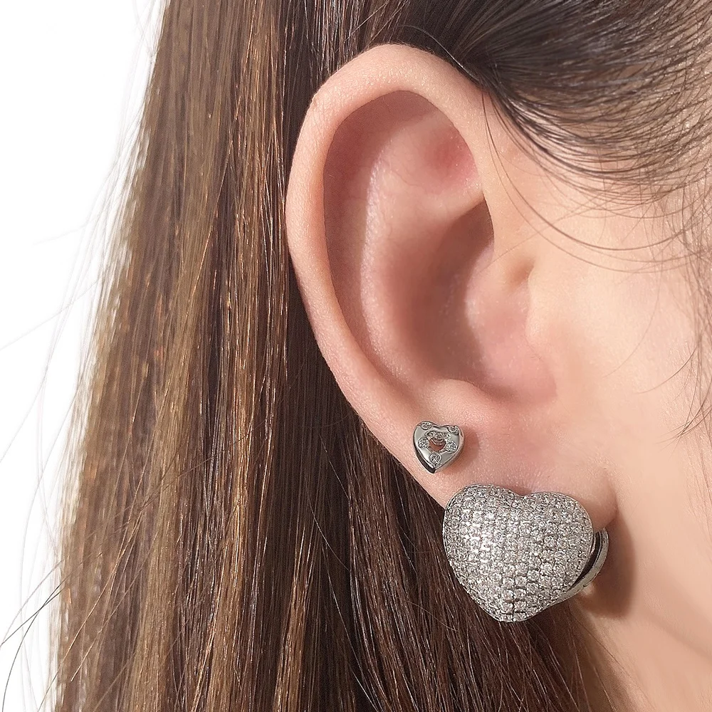 

Charm Earrings Iced Cubic Zirconia 18K Gold Plated Jewelry Diamond Heart Hoop Earrings