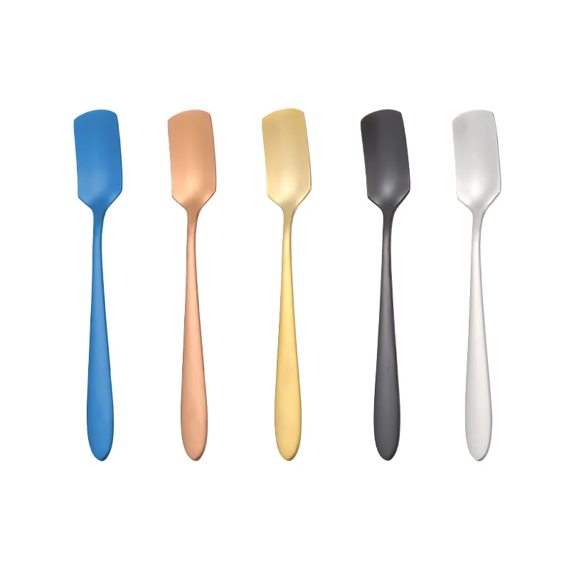 

High quality oblong colored stainless steel dessert mini tea coffee spoon, Silver/gold/rose gold/black/blue