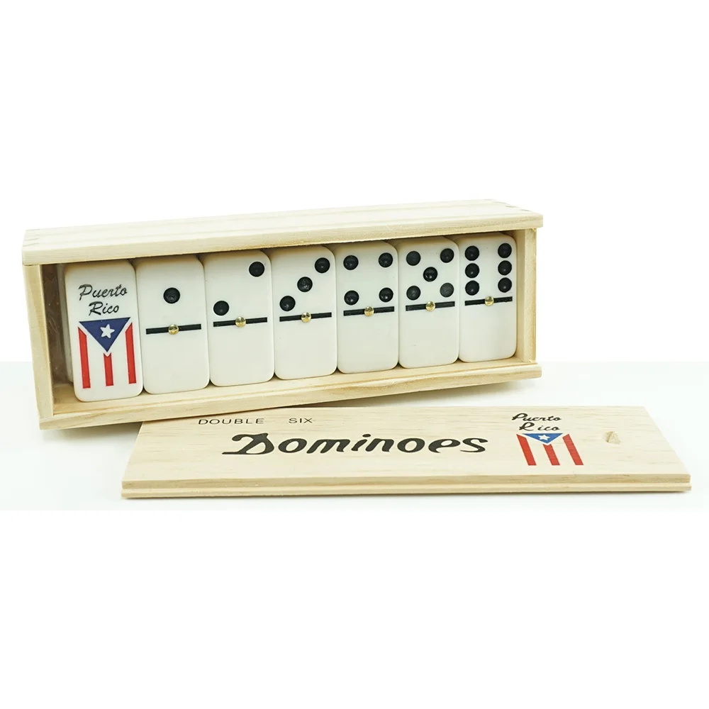 

Double six domino Puerto Rico Flag dominoes blocks in wood box play with your friends