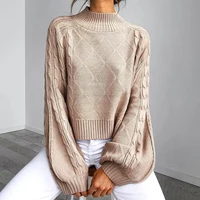 

2019 New Arrival Acrylic Loose Full Sleeve Pullover Knit Turtle Neck Woman Sweater