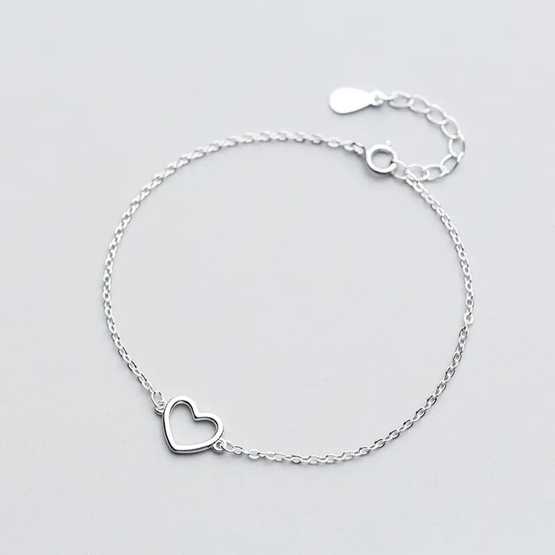 

B0146 Christian Costume Jewelry Silver Hollow Love Short Small Bracelet