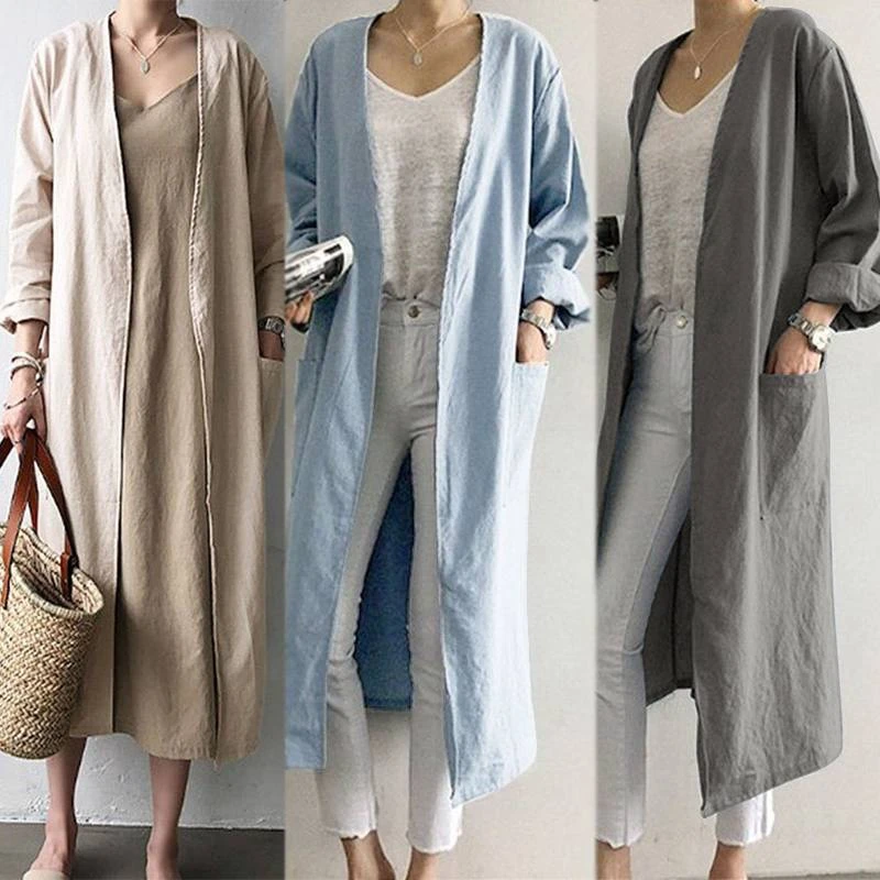 

2022 New Fashion Top Selling Products Women Trench Coat Long Sleeve Korean Style V-Neck Straight Women'S Trench Coat