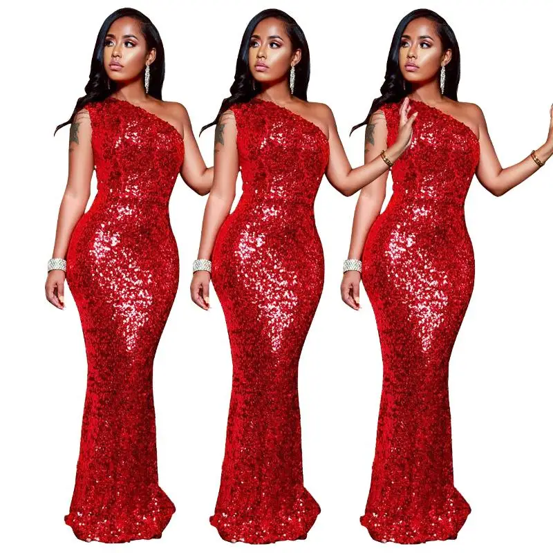 

Cocktail Plus Size Ladies Sexy Women Sleeveless Sequin Drill Elegant Night Party Club Bodycon Prom Evening Dress