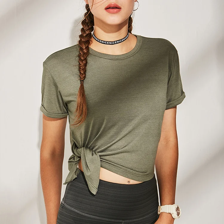 

Women Cropped Short Sleeve Workout Tops Fit Fitness Yoga Wear Sports T Shirts Running Gym Clothing