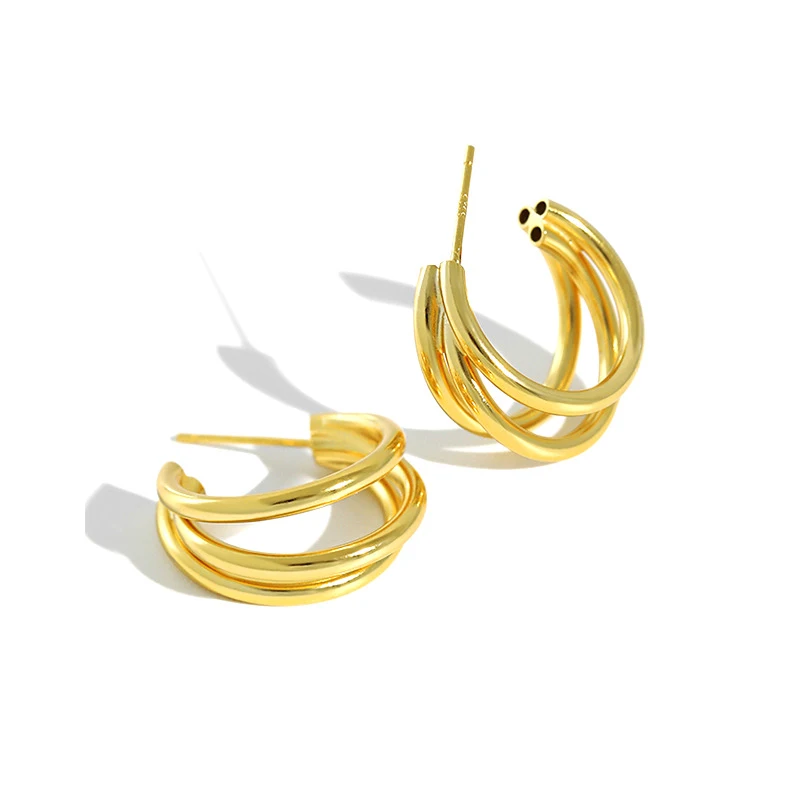 

H-E714 Romantic Pure Sterling Silver 925 Geometric Fashion Simple Multilayer Circle For Women Earrings