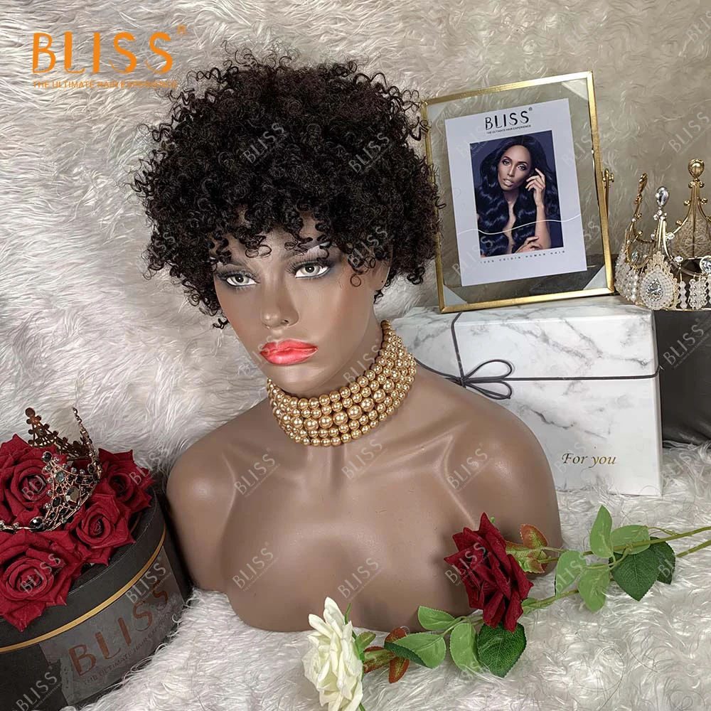 

Bliss Short Afro Kinky Curly Wig 100% Brazilian Remy Virgin Human Hair Full Jerry Curly Wigs With Baby Hair For Black Women