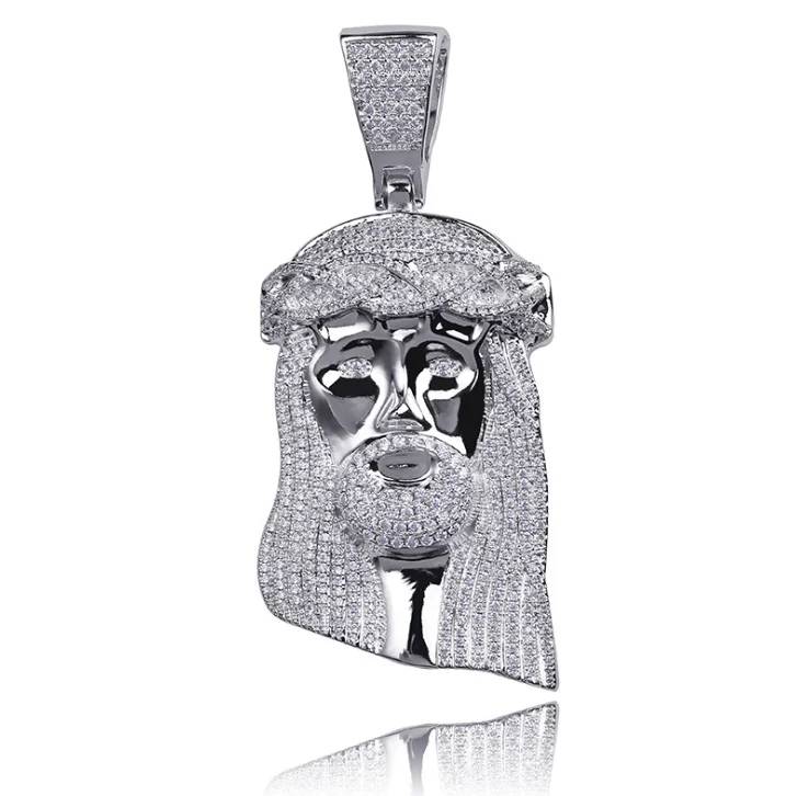 

Jialin jewelry ins hiphop iced out full diamond gold vintage 60mm large Jesus head pendant necklace