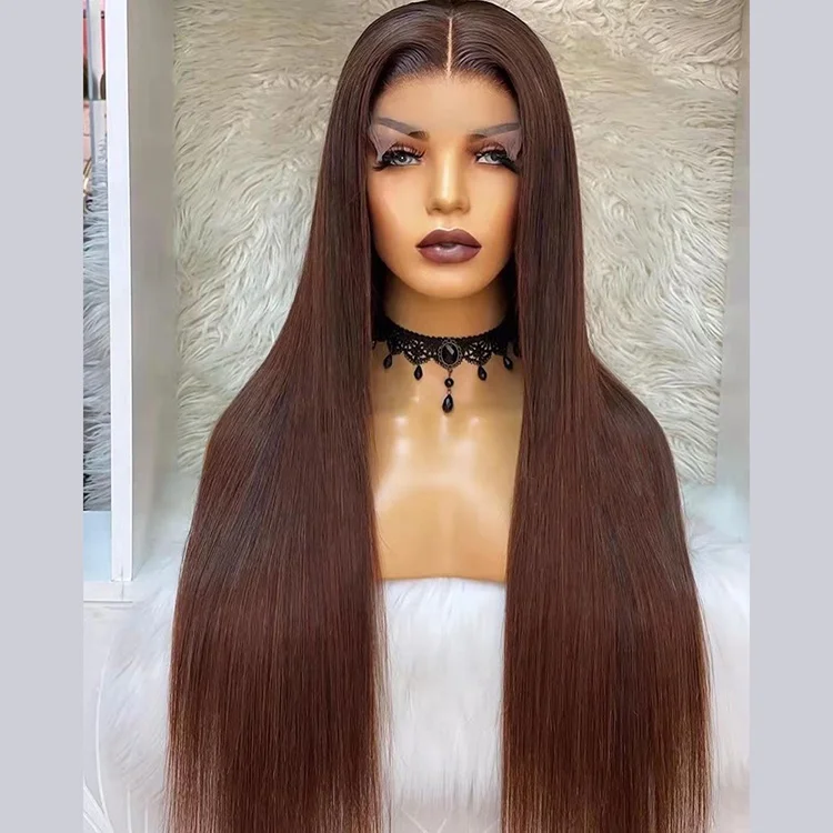 

Brown color straight hd human hair lace wigs 100% virgin human hair pre plucked hd lace frontal wig