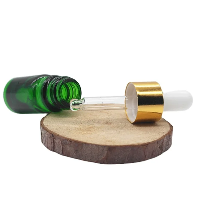 

10 ml glass green bottle with dropper and rubber head