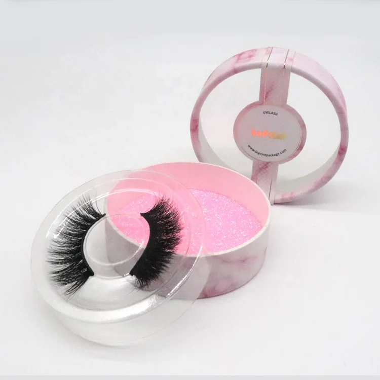 
Custom Biodegradable Empty Round Cardboard Paper Box Package For 3D False Eyelashes Packaging 
