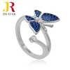 Wholesale bulk unique ladies blue stone crystal silver butterfly ring