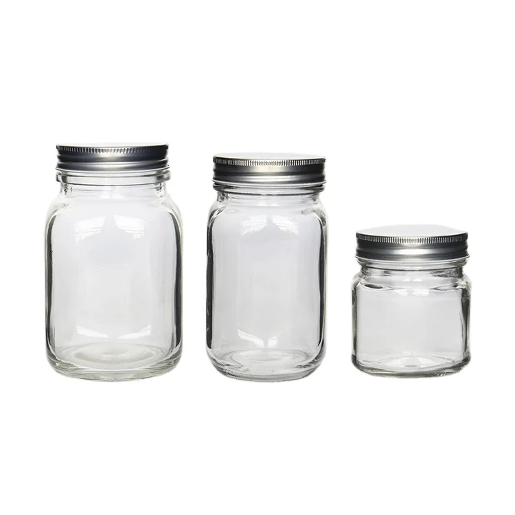 

Custom Wholesale Customize Logo Canning Jars 16 oz Square Mason Jar Glass With Metal Lids, Clear transparent