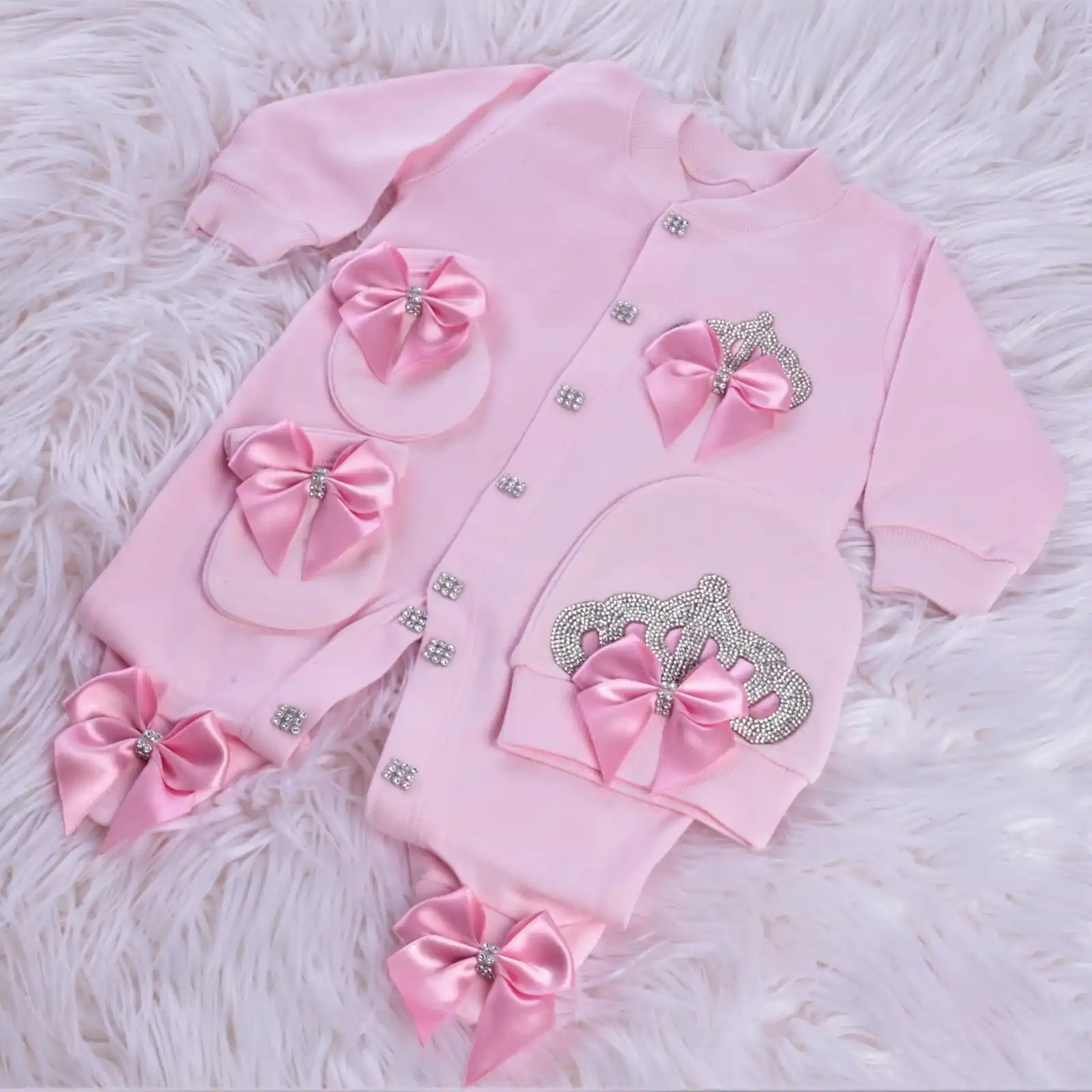 Clothes Kids Bamboo Bubble Wholesale Custom Clothes Knitted Rompers Spring 3 Pieces Pink High