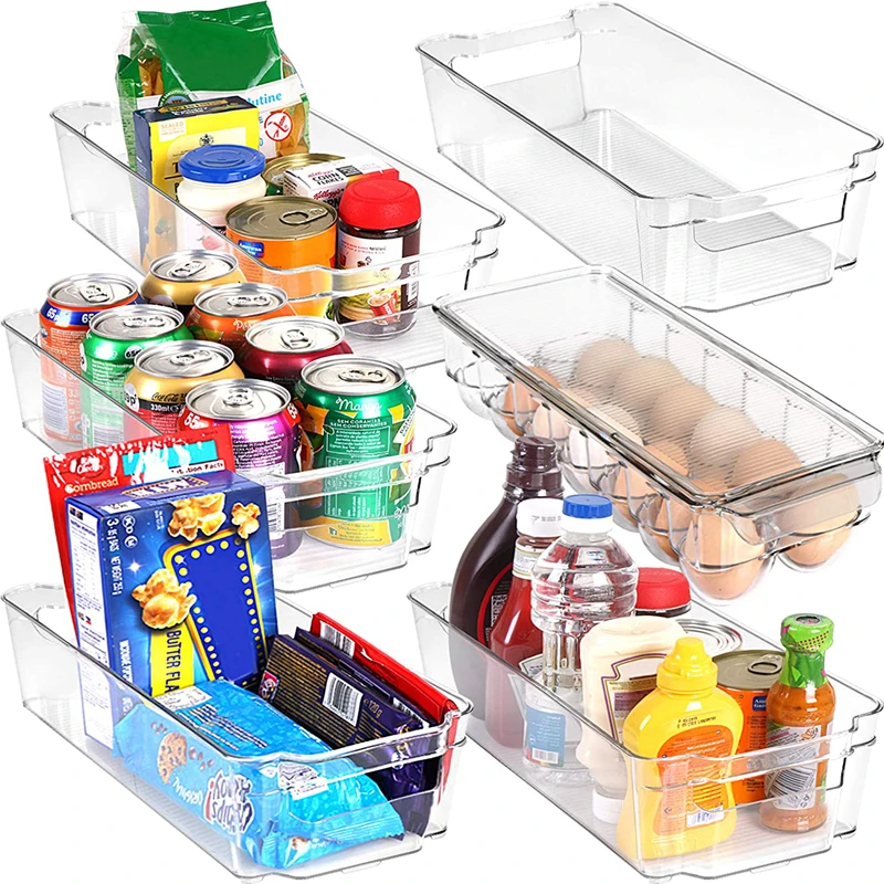 

Refrigerator Organizer Bins Plastic Refrigerator Storage Bins with Handle Fridge Organizers and Storage Clear for Kitchen, Transparent