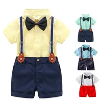 

New Design Baby Boy Set Short Sleeves Shirts+Woven Pants Kids Clothing TZA0303