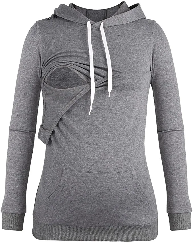 Women Pregnant Breastfeeding Women Hoodies Side Long Zipper Maternity